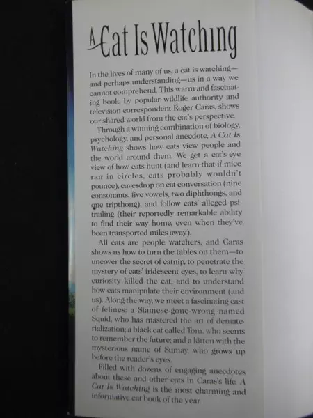 Vintage A Cat Is Watching by Roger A. Caras HC DJ Simon & Schuster 1989