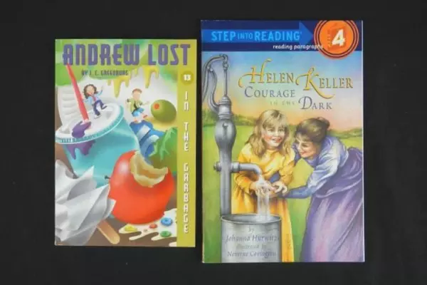 2 Step Into Reading Books: Helen Keller & Andrew Lost in Garbage Lot of 2