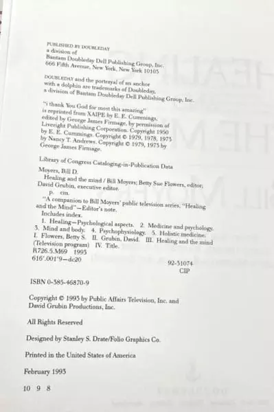 Bill Moyers Healing And The Mind Hardcover Book with Dust Jacket 1993