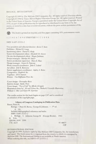 Raven Johnson Biology 5th Edition Textbook McGraw Hill 1999 Good Condition