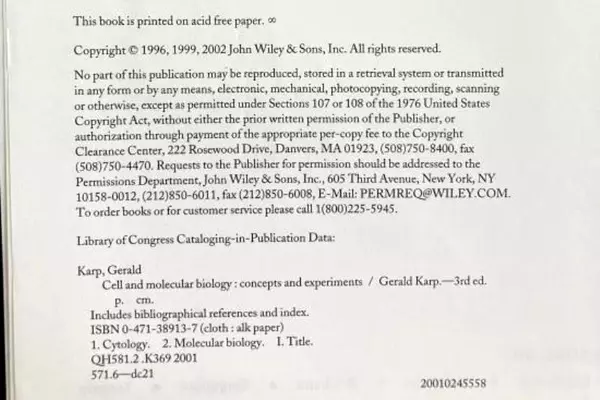 2002 Cell and Molecular Biology by Gerald Karp - Good Condition, No CD