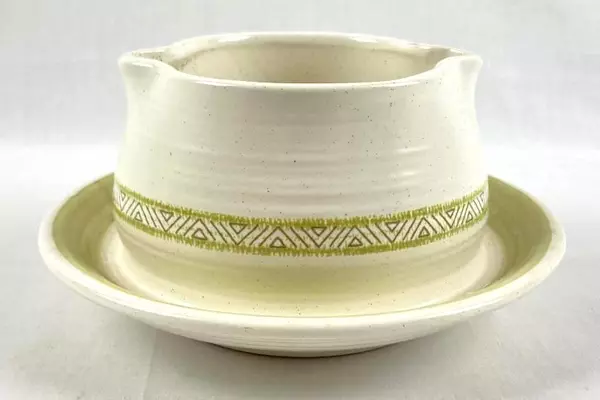 Vintage Franciscan Hacienda Gravy Boat & Underplate Green Beige 33-74