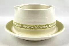 Vintage Franciscan Hacienda Gravy Boat & Underplate Green Beige 33-74