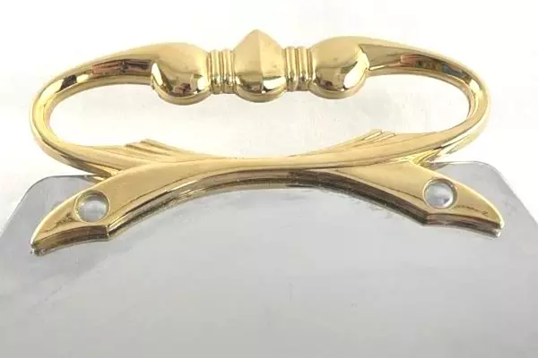 Kromex Vintage Oval Serving Tray Gold Handles USA Metal 14.5" Good Condition