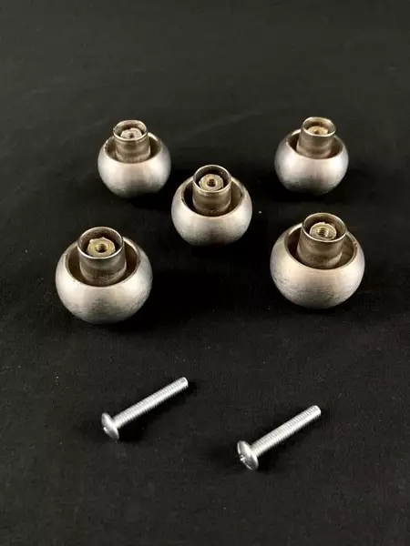 Lot of 5 Silver Brushed Metal Cabinet Drawer Knobs with Screws - Good Condition