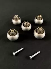 Lot of 5 Silver Brushed Metal Cabinet Drawer Knobs with Screws - Good Condition