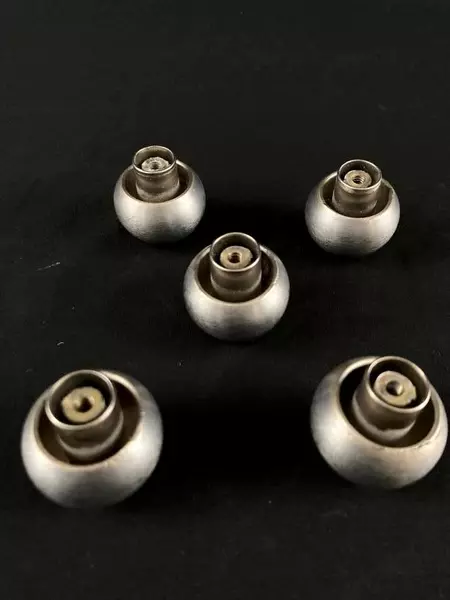 Lot of 5 Silver Brushed Metal Cabinet Drawer Knobs with Screws - Good Condition