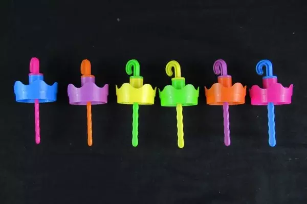 Lot of 6 Vintage Umbrella Popsicle Molds & Orange Holder - Colorful Set
