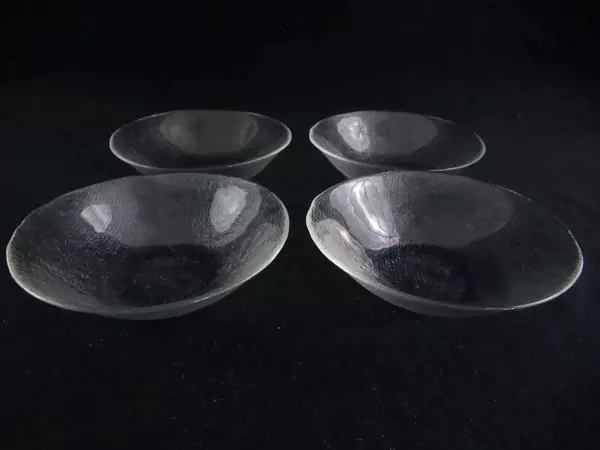 Lot of 4 Vintage Hammered Clear Glass Serving Bowls - Classic Design