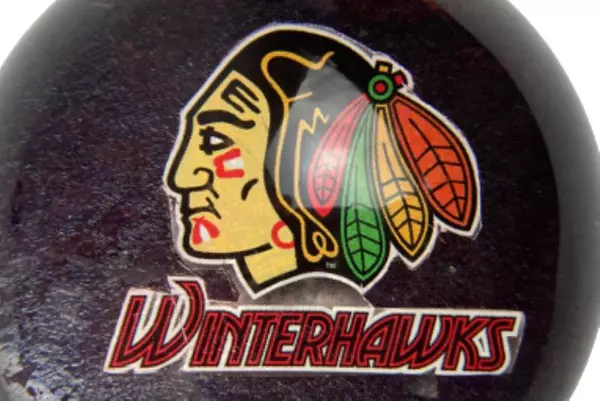 Portland Winterhawks Clear Glass Round Half Ball Paperweight Pre-Owned