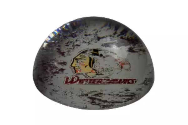 Portland Winterhawks Clear Glass Round Half Ball Paperweight Pre-Owned