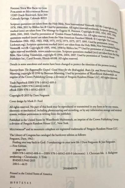 Finding Your Way Back to God by Dave & Jon Ferguson PB 2015 Multnomah