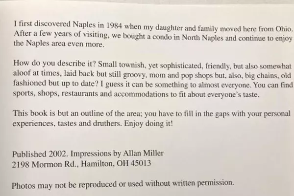 In & Around Naples Book by Allan Miller 2002 Good Condition Writing Inside