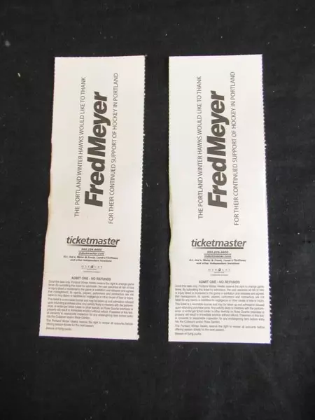 Lot of 2 Portland Winterhawks 2006 Game 36 Tickets - WHL Rose Garden