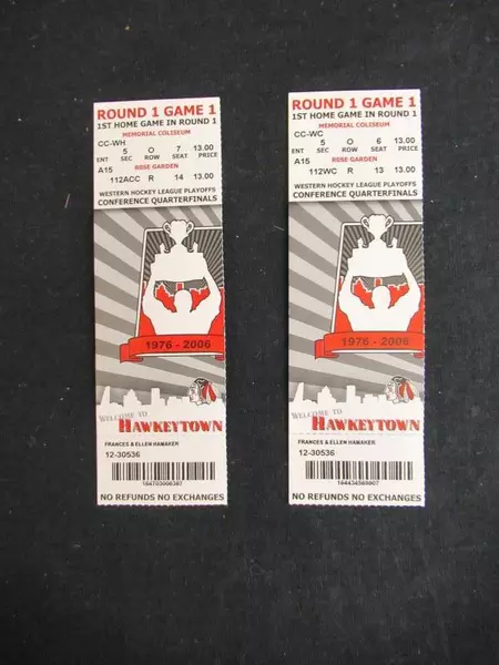 Lot of 2 Portland Winterhawks 2006 Playoff Tickets Round 1 Game 1