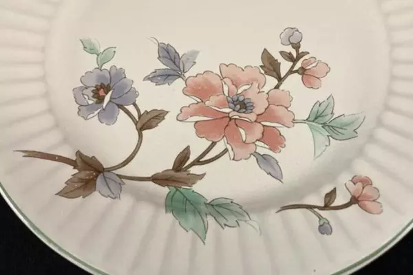 Set of 4 Nikko Fantasy Perception Stoneware Dinner Plates Beige Floral Decorated
