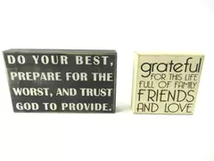 Lot of 2 Wooden Home Decor Plaques - Trust God & Grateful for Family