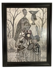Framed Art Print of Tribal Women in Forest by S. Ly Black & White Mosaic