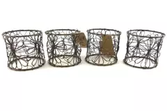Set of 4 Pier 1 Imports Rustic Wire Napkin Rings Floral Round Made in India