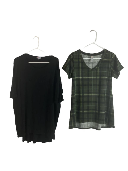 LulaRoe Irma Tops Lot of 2 Black & Green Plaid Women's Size Small Good Cond