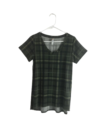 LulaRoe Irma Tops Lot of 2 Black & Green Plaid Women's Size Small Good Cond