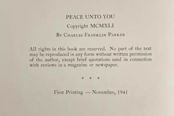 Signed 1941 "Peace Unto You" by Charles Franklin Parker Hardback Book