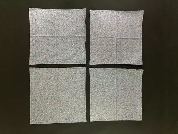 Lot of 4 Vintage Reversible Napkins Blue Floral & Solid 16.5" Square