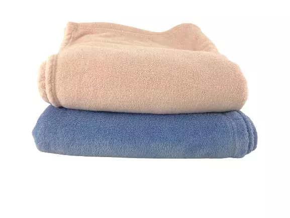 Lot of 2 Kid's Fleece Throw Blankets Light Pink & Light Blue 62"x49"