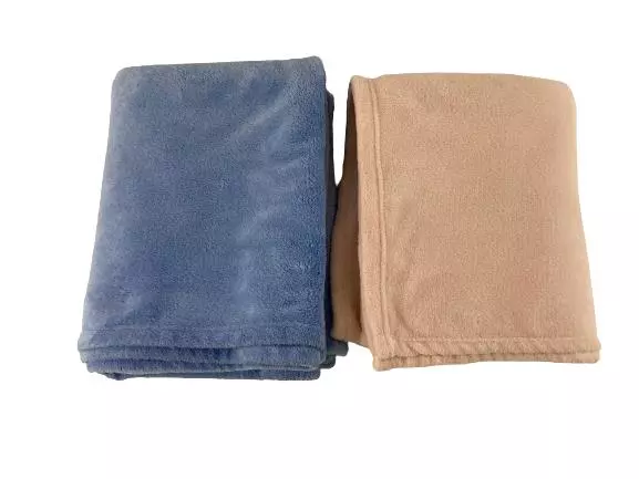 Lot of 2 Kid's Fleece Throw Blankets Light Pink & Light Blue 62"x49"