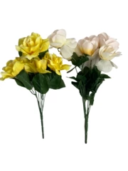Lot of 2 Artificial Yellow & White Rose Bouquets for Home Decor