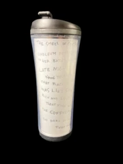 2007 Starbucks Travel Tumbler Mug 16oz Snap Lid White Black Script Design