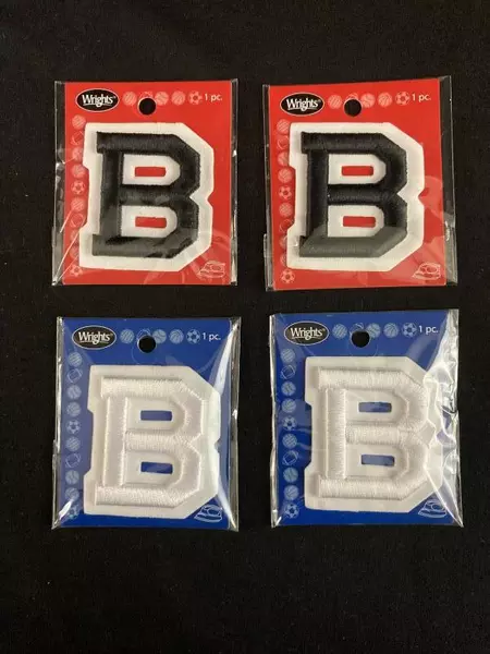 Lot of 4 Wrights 2" Letter B Applique Patches Black & White Sealed