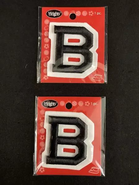 Lot of 4 Wrights 2" Letter B Applique Patches Black & White Sealed