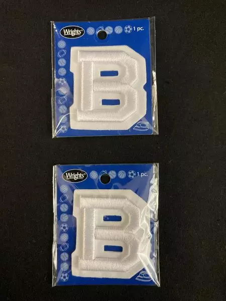 Lot of 4 Wrights 2" Letter B Applique Patches Black & White Sealed