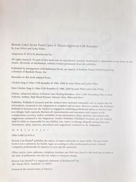 Secret Food Cures by Joan & Lydia Wilen 2012 - Natural Health Remedies