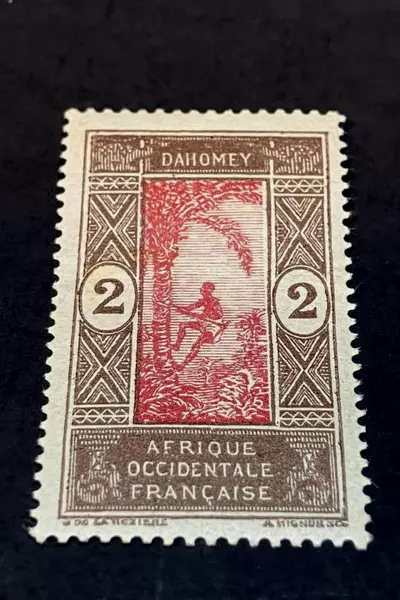 1913-1939 Dahomey 2 Franc Stamp Mint Hinged Afrique Occidentale Francaise