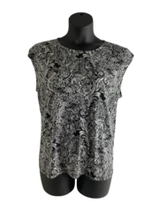 Norm Thompson XL Boho Sleeveless Top Black White Paisley Made in Canada