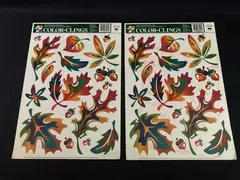 Lot of 2 Vintage Autumn Color Clings Window Decorations Fall Leaves & Acorns