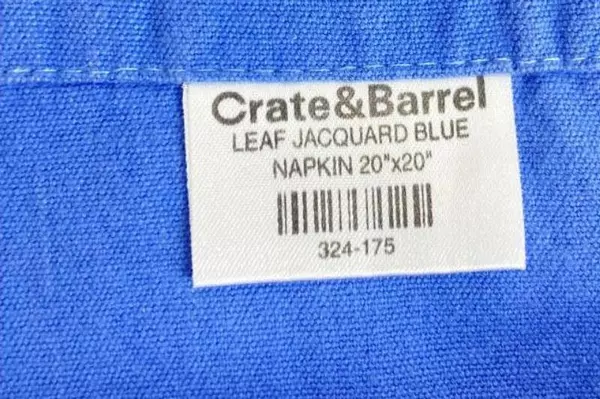 Lot of 3 Crate & Barrel Leaf Jacquard Blue Cotton Napkins 20" - Good Condition