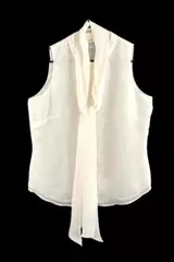 Vtg Kathleen Kirkwood Women's Cream Chiffon Blouse w/ Detachable Scarf, Size S