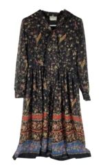 Vintage Jennifer Gee Black Floral Dress Size 8 Long Sleeve Collared Elegant