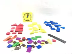 Foam Plastic Fraction Tiles & Learning Clock Manipulatives Lot - Pre-owned Set