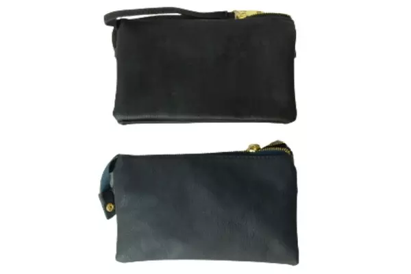Lot of 2 Faux Leather Wristlet Clutch Bags Black & Navy with Straps