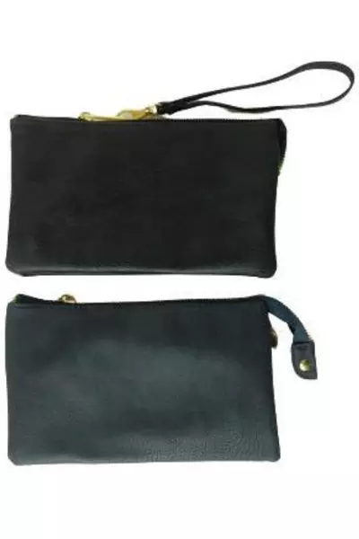 Lot of 2 Faux Leather Wristlet Clutch Bags Black & Navy with Straps
