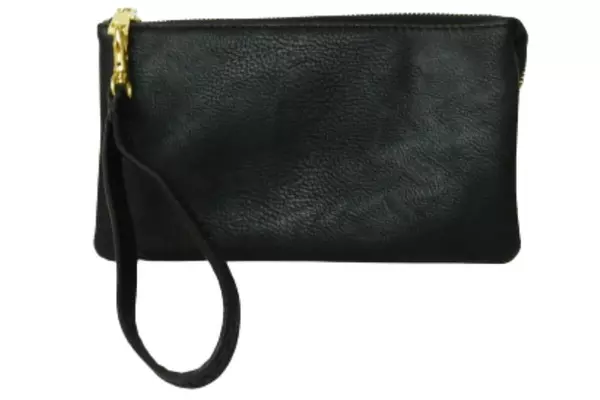 Lot of 2 Faux Leather Wristlet Clutch Bags Black & Navy with Straps