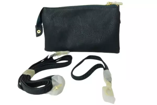 Lot of 2 Faux Leather Wristlet Clutch Bags Black & Navy with Straps