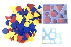 Lot of Attribute Blocks and 5 Organizer Trays Educational Desk Activity Set