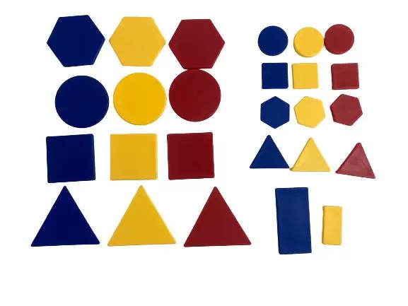 Lot of Attribute Blocks and 5 Organizer Trays Educational Desk Activity Set