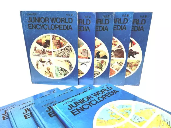 Lot of 9 1971 Harver Junior World Encyclopedia Volumes 2 3 5 8 9 12 13 14 16