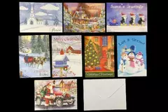 Vintage Gemstone Christmas Cards Lot of 8 Santa & Penguins - Glitter Designs